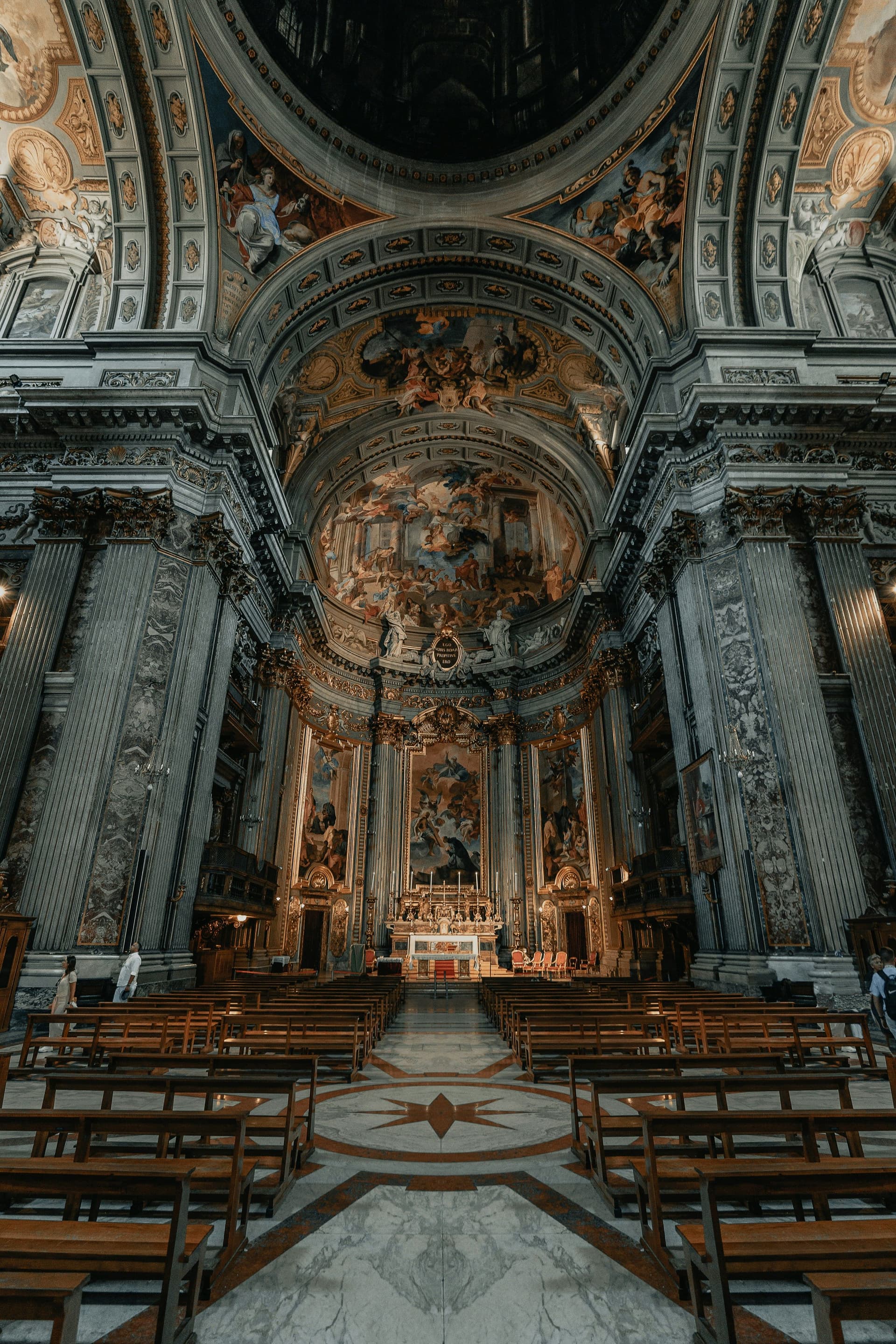 Church interior with beautiful light beams